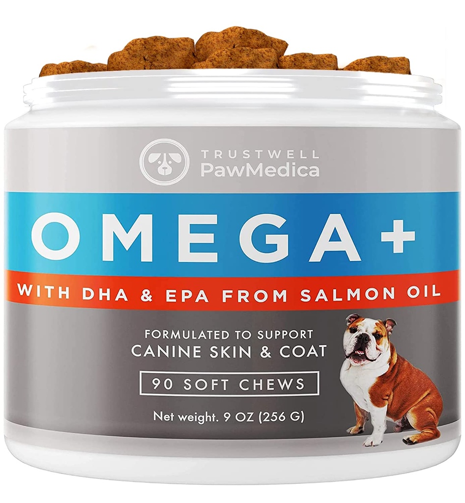 PawMedica Omega 3 pre psy, pes kože a kabát doplnok s rybím olejom láska pomáha s pes suché kože, Omega 3 6 9 vitamíny žuvačky pre psov alergie