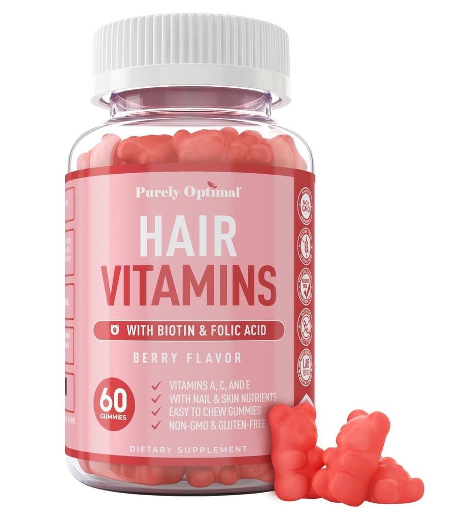 Prémiový rast vlasov pre ženy a mužov - Rast vlasov Vitamíny w/Biotín a keratín - Podporuje hrubší zdravší rast vlasov - Dodatok pre všetky typy vlasov, 60 Kapsule (60, Berry)
