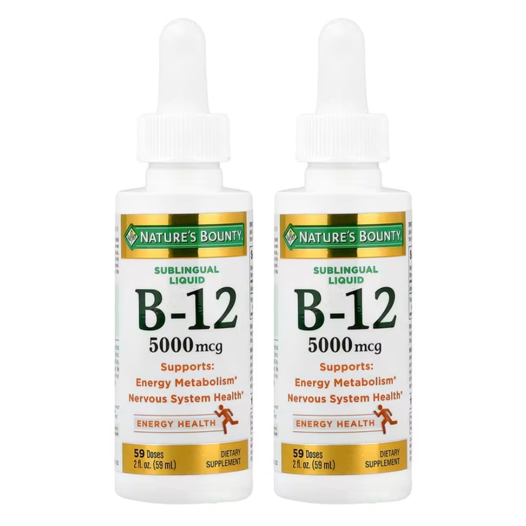 Prírodné Bounty B-12 5000 mcg Sublingválne Liquid Energy Health, 2 Fl Oz (2 fľaše)
