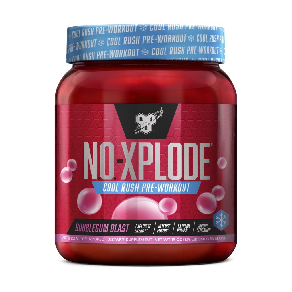 BSN N.O.-XPLODE Cool Rush Pre Cvičenie Powder, Preworkout Energy Supplement for Men and Women with Creatin and Beta-Alanine, New Flavor: Bubblegum Blast, 30 Servings