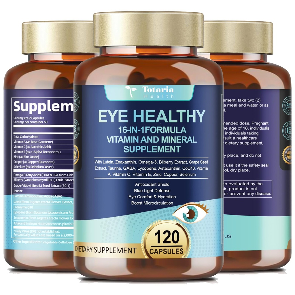 AREDS 2 Očné vitamíny a minerály čučoriedky extrakt Omega-3, očný vitamín pre seniorov Makulárne zdravie a suché oči, očné vitamíny luteín a zeaxantín podpora očné kmeň a hydratácia (120 kapsuly)