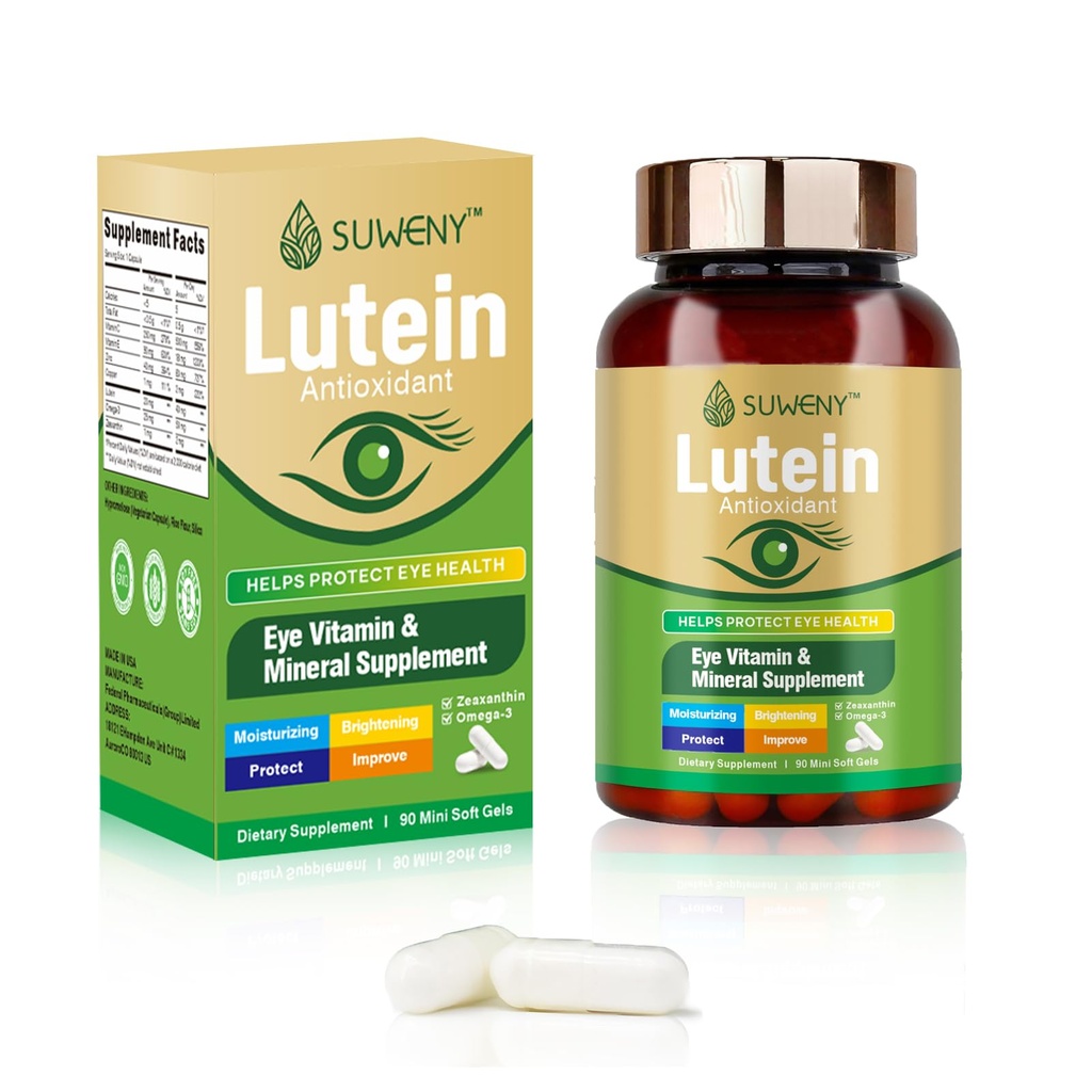 Lutein Očné vitamíny Supplement pre dospelých - 90 Kapsule, Podporuje zdravie očí s Zeaxantin, Zinok, Vitamíny C & E, Vegan Formula pre ochranu modrého svetla a makulárnej podpory (1)