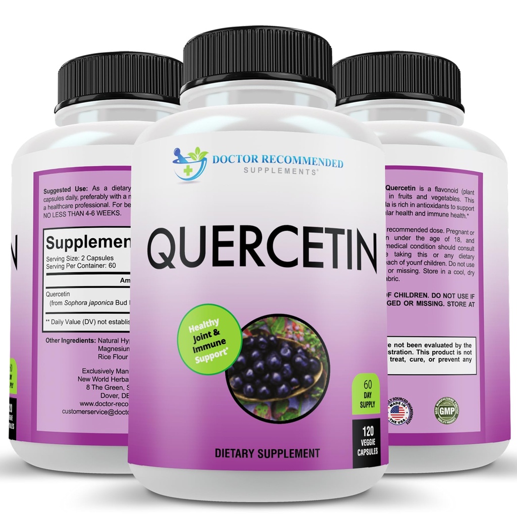 DOPLNKOVÝ DOPLNKOVÝ DOPLNK Quercetin 1000 mg per serving - 120 Veggie Capsules, vitamín Supplement, 60 day Supply, (Vegan and Non-GMO)