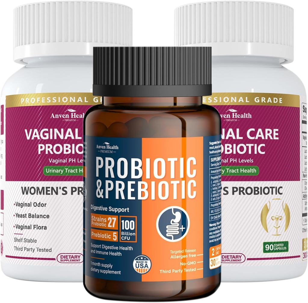 Ženy Vaginálne probiotiká + 100 miliárd probiotiká s organickými prebiotikami pre Gut Digestive & Immune Health Bundle 