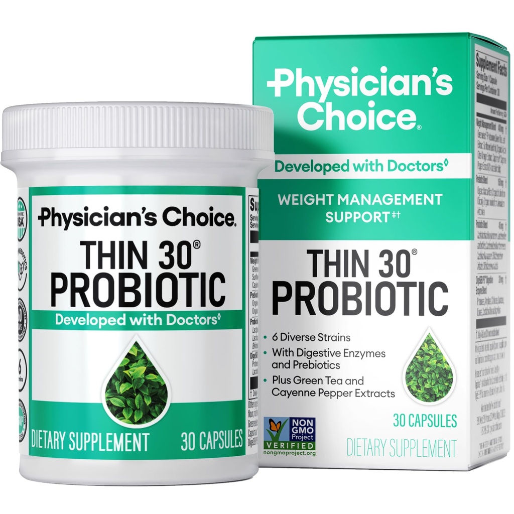 Probiotiká pre liečbu telesnej hmotnosti - 6 probiotických kmeňov - Prebiotiká - Kľúčová zložka Cayenne - Podpora Gut Health - Manažment telesnej hmotnosti žien a mužov - Zelený čaj - 30 CT