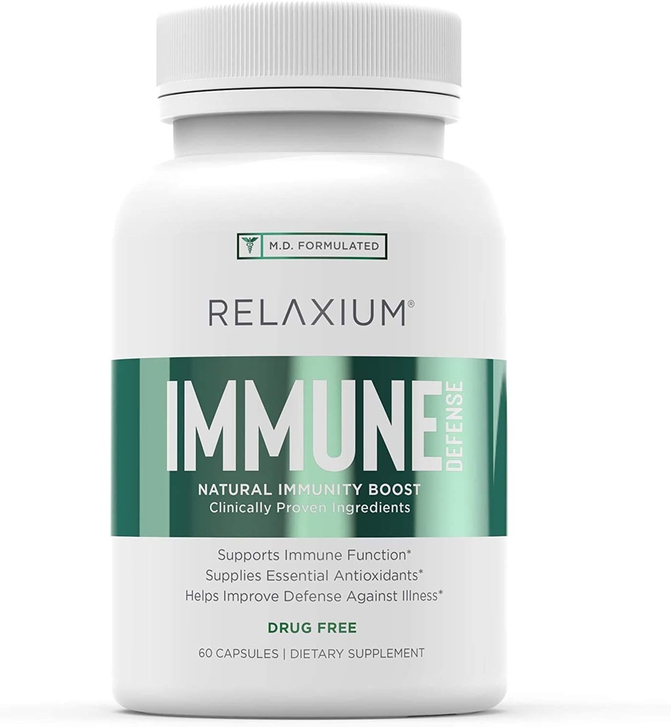 Relaxium Imunitná obrana, Silná Imunitná podpora Supplement, Imunita Booster pre posilnenie zdravia s bazami, Cesnak, Echinacea, Vitamín C a Zinok (60 kapsúl, 30-dňová dodávka)