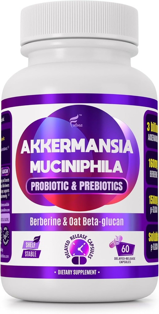 Oneskorené vydanie Akkermansia GLP-1 Probiotiká s Berberine a Rozpustný Beta-Glucan Prebiotické Fiber; 3 miliardy AFU, 60 kapsúl (2 mesiace) pre Gut Health Support
