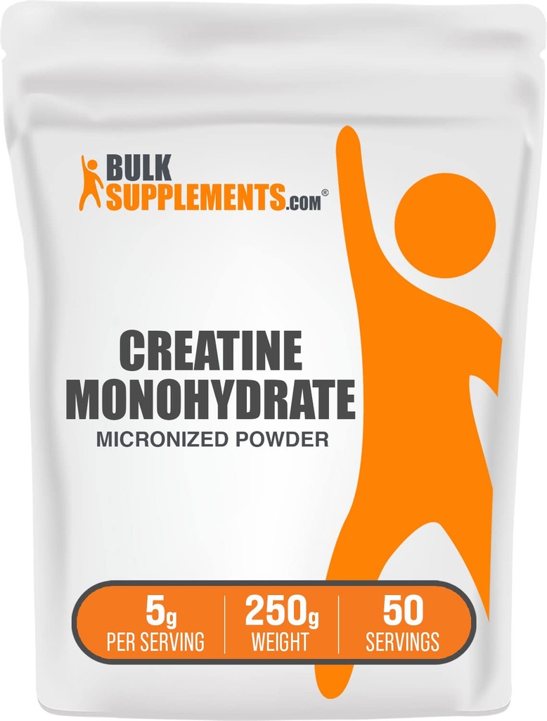 BulkSupplementments.com Kreatín monohydrát prášok - Mikronizovaný Kreatinový prášok, bez príchute - Pure & Gluten Free, 5g (5 000 mg) per Servings, 250g (8,8 oz) (Pack of 1)