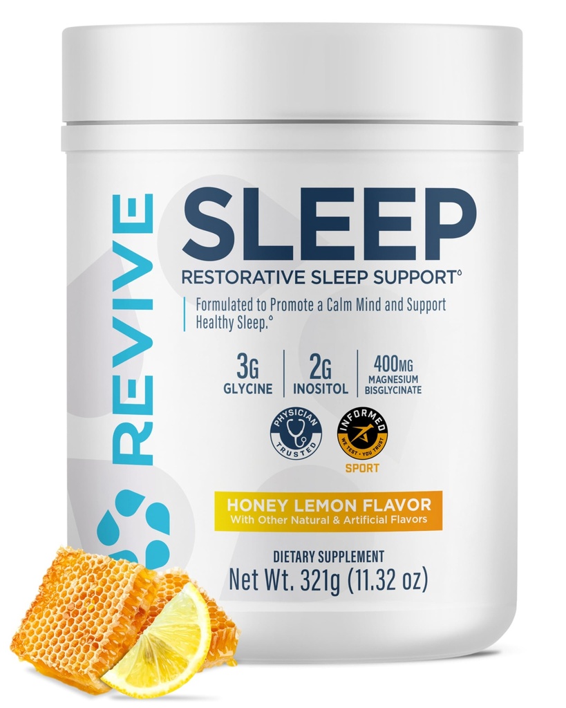Revive MD podpora spánku doplnok pre dospelých, med citrón - spánkové doplnky s horčíkom (Glycinate), Inositol, glycín & L-theanine - podporuje relaxáciu a spánok zdravie