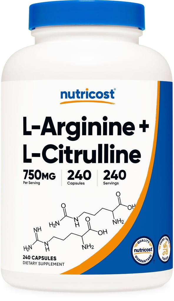 Nutricost L-Arginín L-Citrulline Complex 750mg, 240 Kapsule - Non-GMO