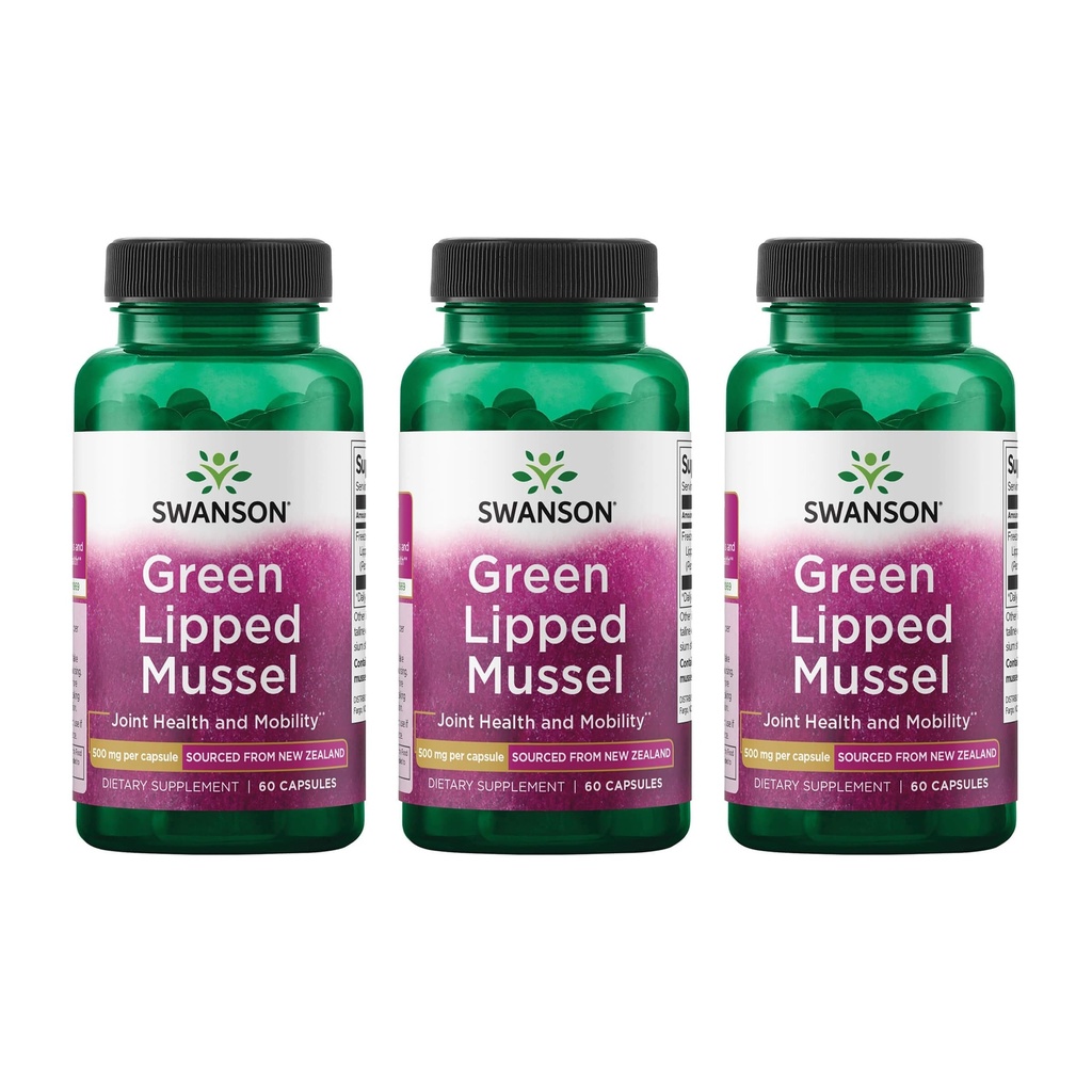 Swanson Green Lipped Mussel (Freeze-Dried) - Nový Zéland Spoločný zdravotný a mobilný doplnok - Prírodná formula môže podporovať zdravie srdca a trávenie funkcie - (60 kapsule, 500mg Každý) (3 balenie)