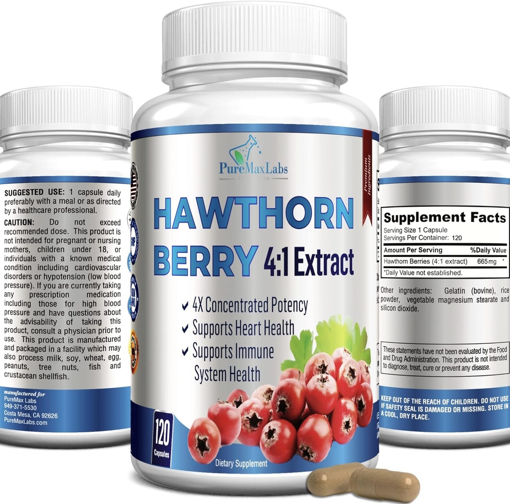 Hawthorn Berry 4:1 extrakt (120 kapsúl) Immune System Support, Super Antioxidant, Hawthorn Berry Capsules Concentrated from 2660mg Berries