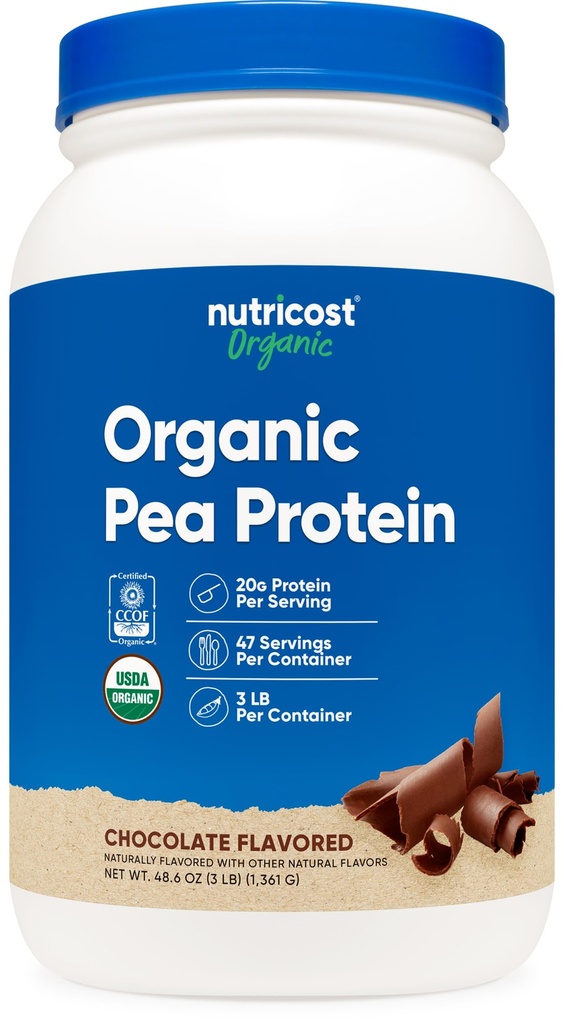 Nutricost Organic Pea Protein Powder (3 LBS) Chocolate - Certified USDA Organic, Protein from Plants, Vegetarian Friendly, Gluten Free, Non-GMO