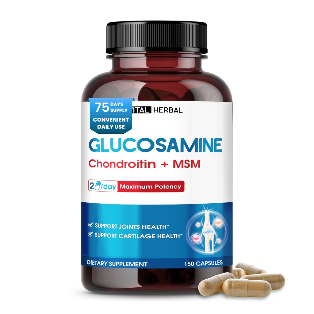 VITAL HERBAL Lipozomálne Glukozamín s chondroitín, MSM- Maximum Potency- Support Joints, Kartilage- Made in The USA