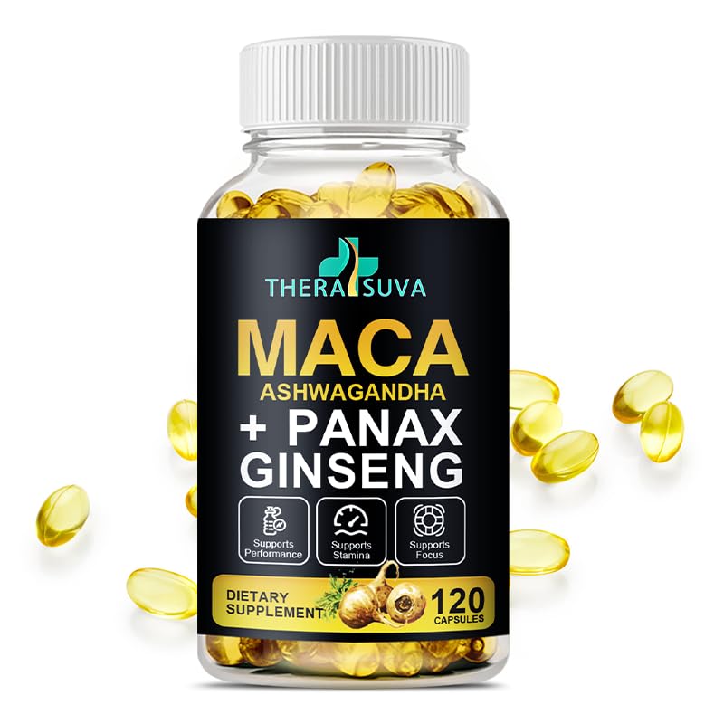 3 v 1 Ashwagandha + Maca Root + Panax Ginseng - Prírodný doplnok pre energiu, vytrvalosť, a podpora stresu, 120 Softgels