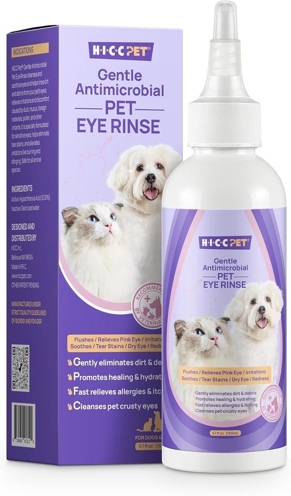 HICC PET pes očné kvapky 5,1 fl oz očné kvapky pre psov a mačky Vet-Odporúčaný pes očné infekcie Liečba upokojiť infekcie alergie, Reliéve suché oči ružové oči, Pet Tear Stain Čistič