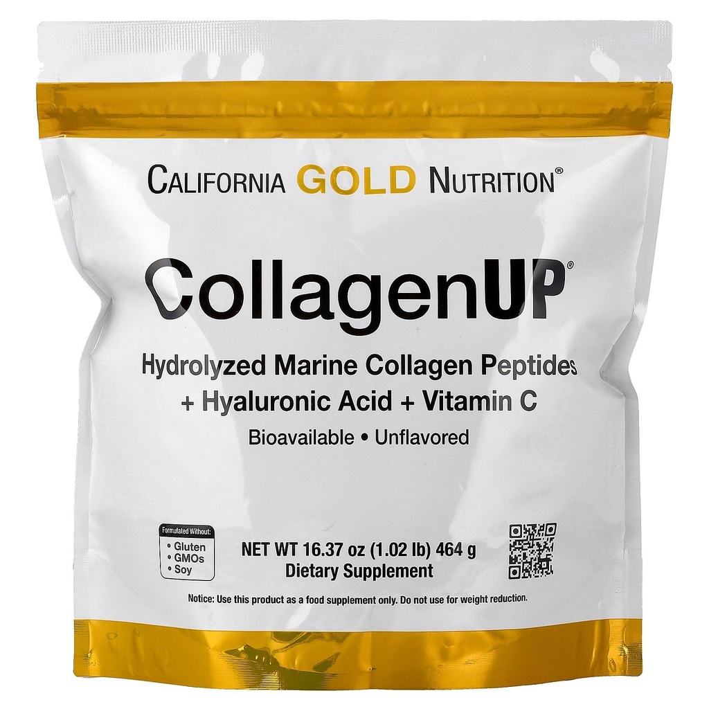 California Gold Nutrition CollagenUP®, Hydrolyzed Marine Collagen Peptidy s kyselinou hyalurónovou a vitamínom C, bez príchute, 1,02 lb (464 g)