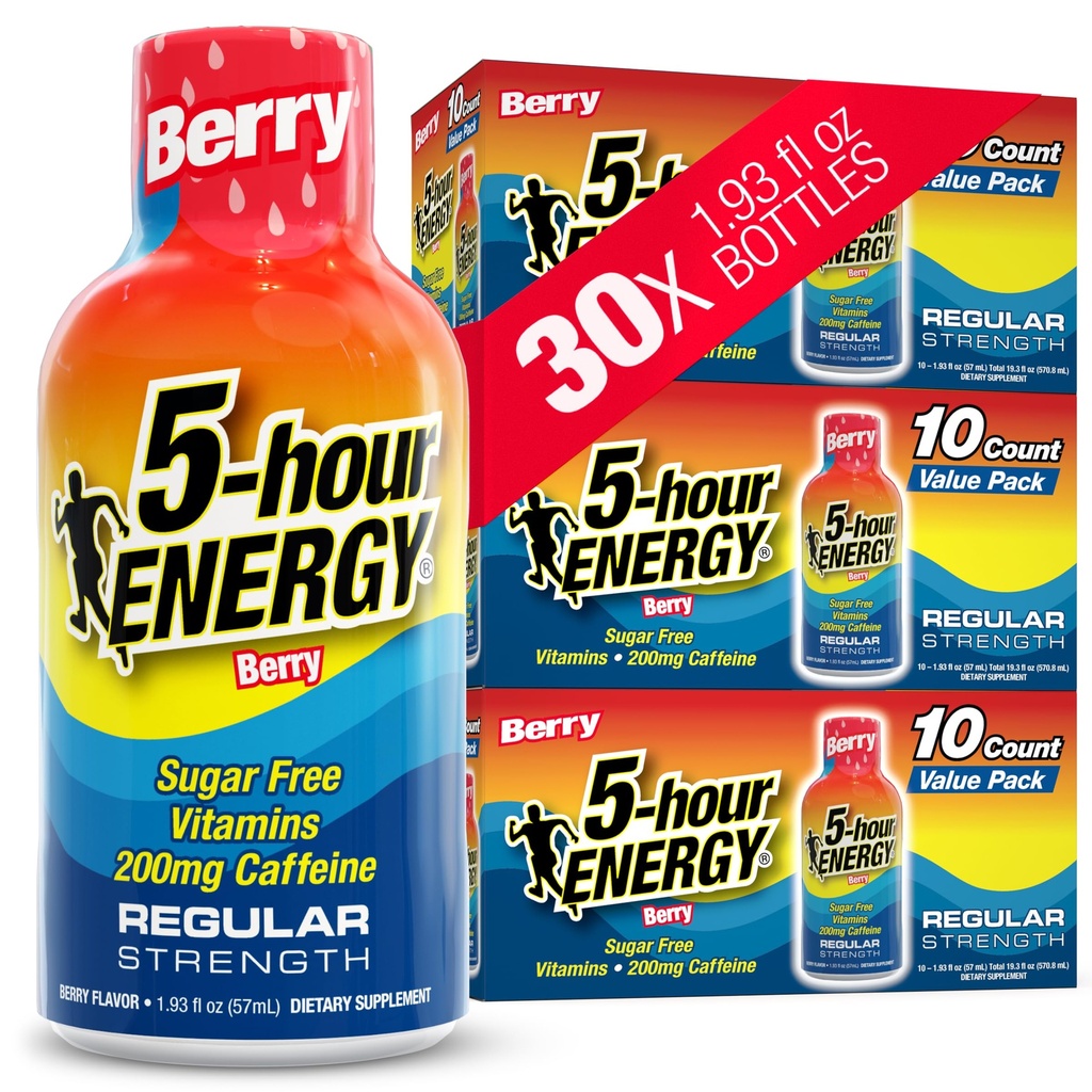 5-hodinová ENERGIA Strely Pravidelná sila, Berry chuť, 30 Počet, 1,93 Fl Oz, bez cukru, Zero kalórií, Aminokyseliny a esenciálne B vitamíny, Dietary Supplement, Feel Alert and Energized, 200 mg kofeínu