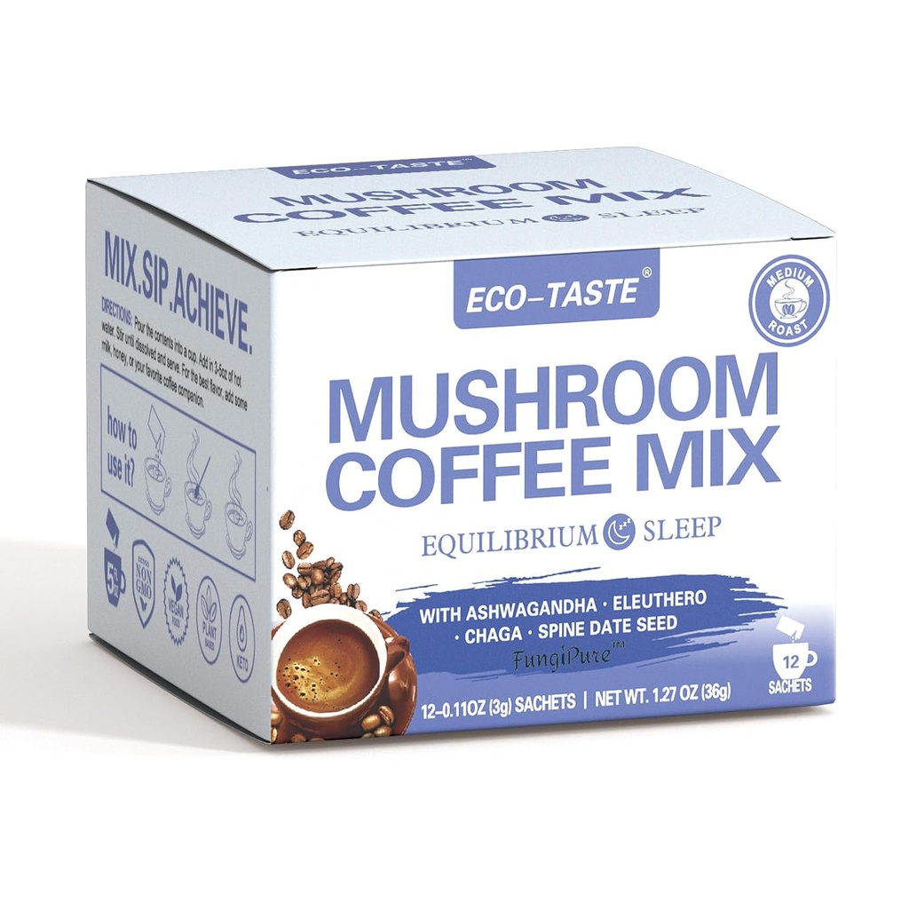 ECO-TASTE Müsli káva Mix, navrhnutý pre vyváženie s Ashwagandha, Eleuthero, Chaga, borovica dátum semena 