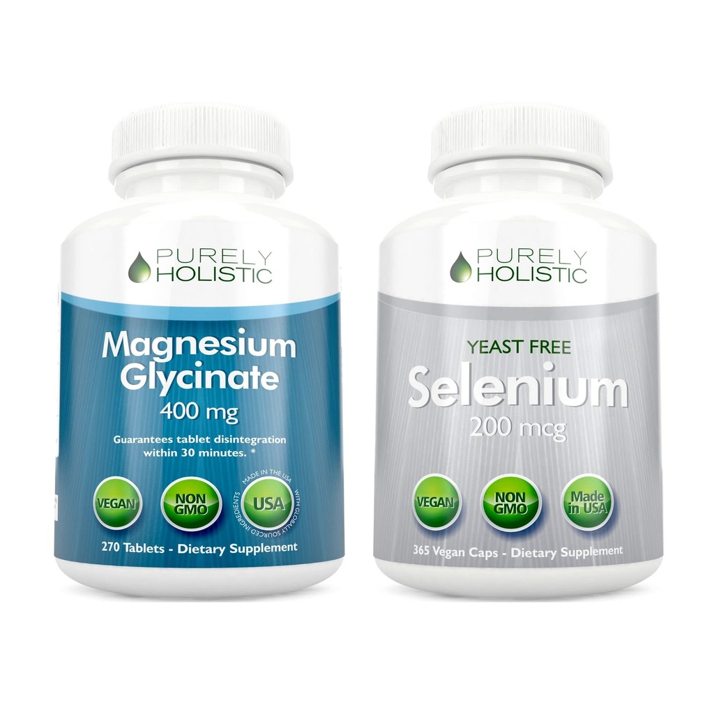 Glycinát horečnatý 400mg + selén 200mcg - Vegan Bundle - 270 tabliet & 365 kapsúl - vyrobené v USA