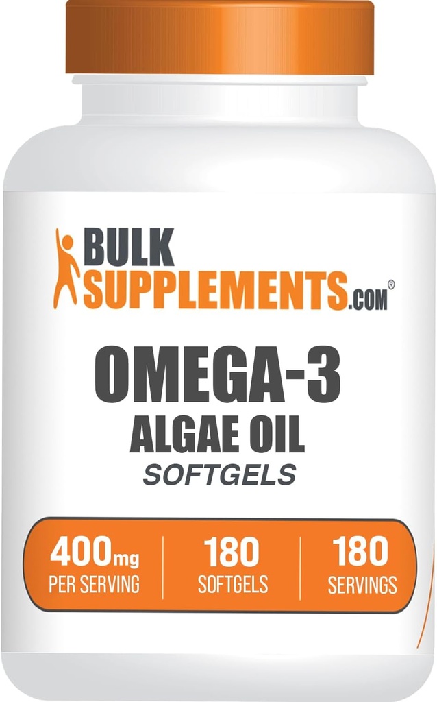 BulkSupplements.com Omega-3 Softgels - z Algal Oil, Algae Oil Omega 3 Supplement - Gluten Free, 1 Softgel per Serving, 180 Počet (Pack of 1)