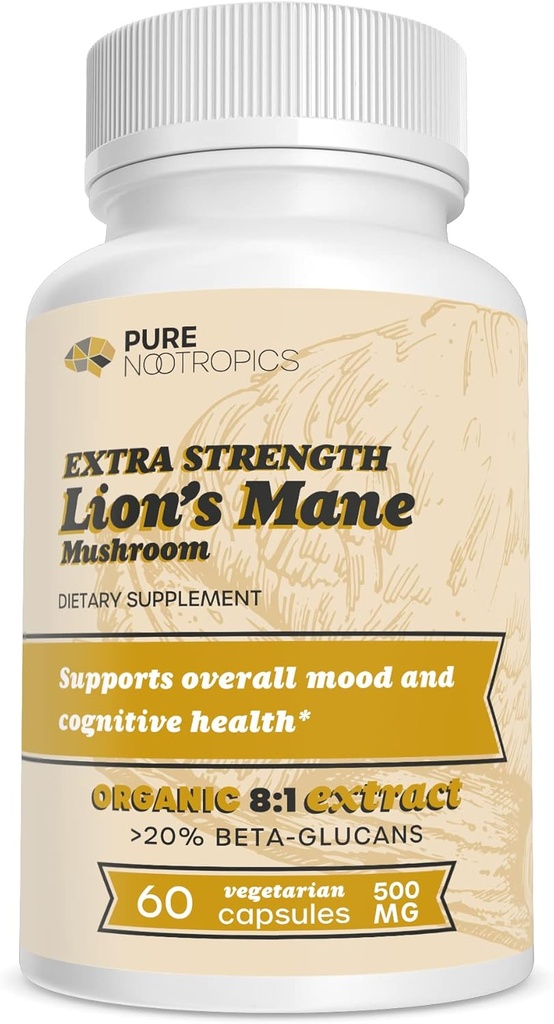 Pure Nootropics - Organic Lion's Mane 8:1 Mušroom 500 mg 