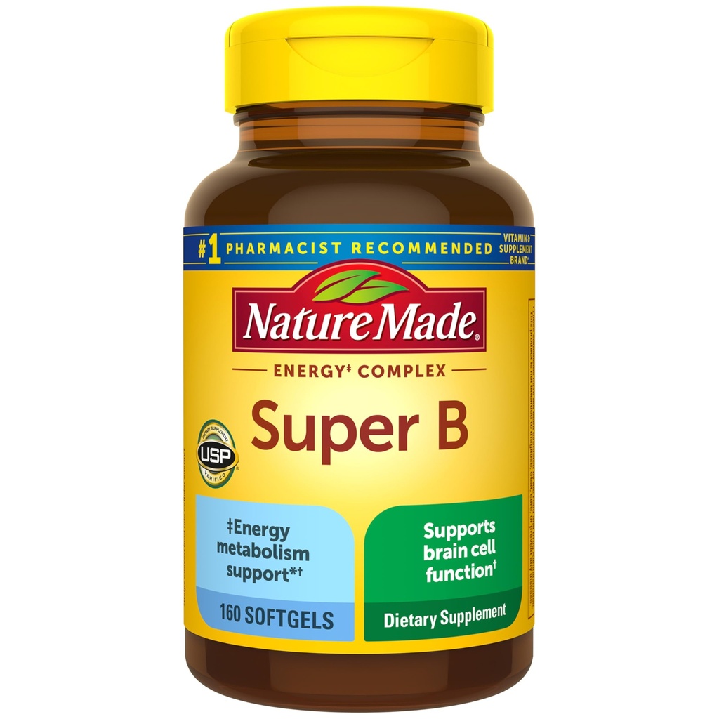 Príroda vyrobené Super B komplex vitamíny pre ženy a mužov, diétny doplnok pre podporu energetického metabolizmu, Super vitamín B komplex, 160 Softgels, 160 Day Supply