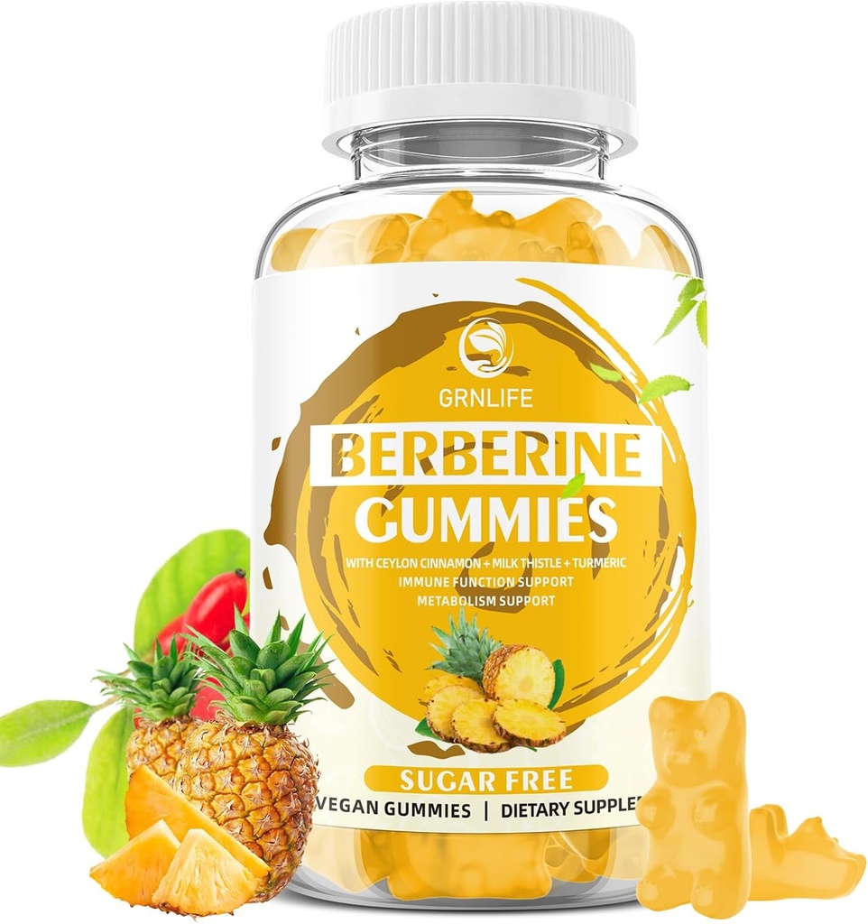 Berberine Gumies with Ceylon škorica 1500mg High Potency Berberine HCL Supplement for Immune and Replacement Support, Sugar Free, Ananásová príchuť - 60 Počet