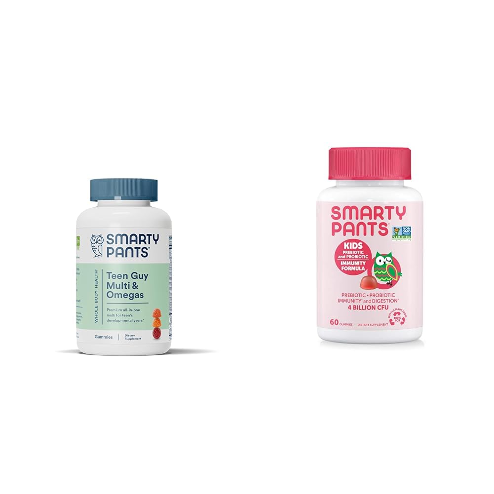 SmartyPants Teen Guy Multivitamínové Gummy: Omega 3 Rybí olej (EPA/DHA) a deti Probiotické Gummy pre imunitu: Prebiotiká a probiotiká pre tráviace zdravie a imunitnú podporu doplnok