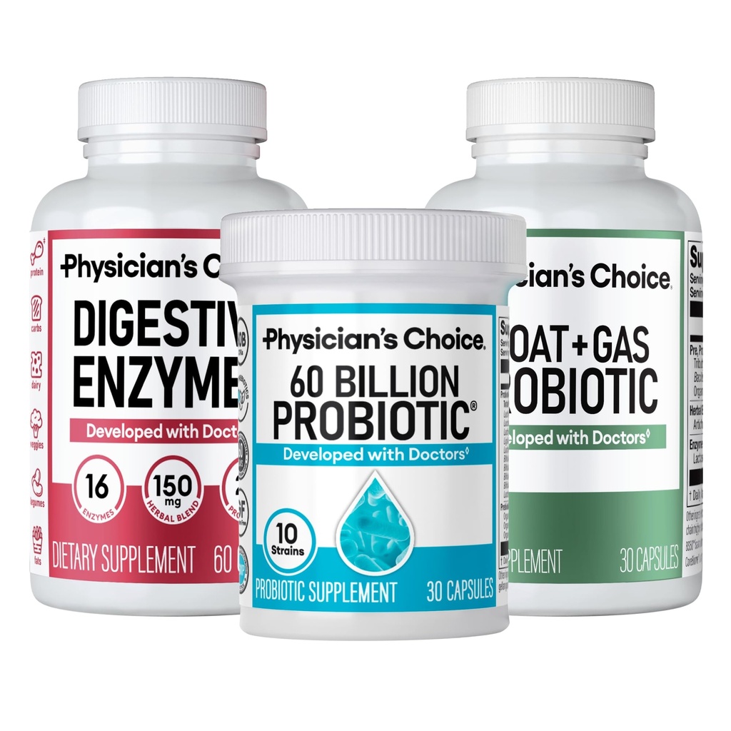 CHOICE Gut Guardian Bundle: Advanced Bloating & Digestion Support with 60 Million Probiotic, Digestive Enzymes & Bloat + Gas Probiotic - Daily Gut Health Support for Women and Men