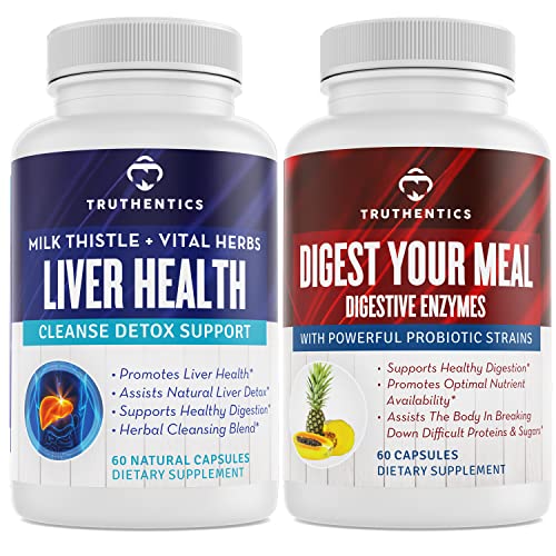 TRUTENTIKÁ Zdravie pečene a tráviace enzýmy Bundle - Podpora pre čistenie pečene Detox, trávenie, absorpcia živín, Príležitostné plynu a bloating - bez lepidla, non-GMO