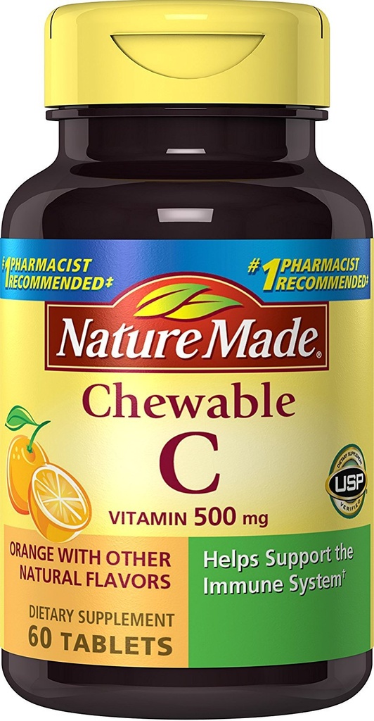 Nature Made Chewable Vitamin C 500 mg Tablety, 60 Počet pomôcť podporiť imunitný systém (Súbor 3)