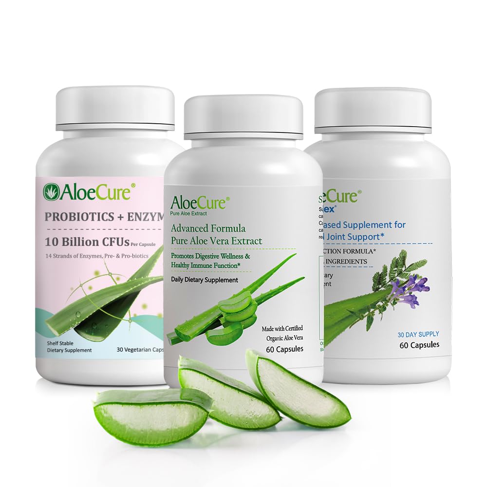 AloeCure Organic Aloe Vera Kapsule Balenie - 3 kusy - VeraFlex, Aloe Vera Kapsule, Probiotiká + Enzymes