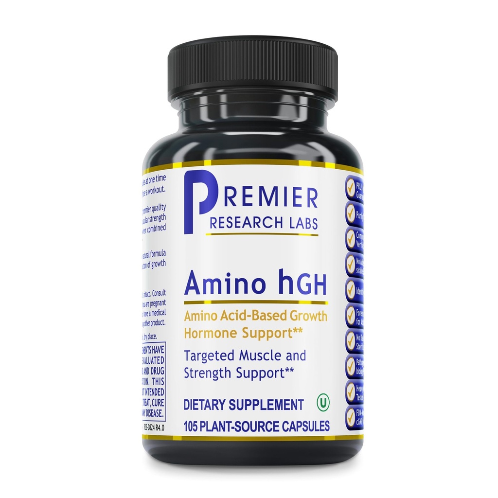 Premier Research Labs Amino HGH - HGH doplnky pre mužov, HGH doplnky pre ženy, aminokyseliny, L-arginín, L-lyzín, HGH Posilňovač, Podpora ľudského rastového hormónu a rastu svalov - 105 Kapsule