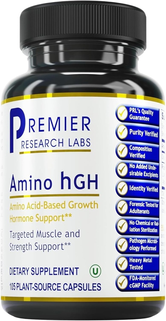 Premier Research Labs Amino HGH - HGH doplnky pre mužov, HGH doplnky pre ženy, aminokyseliny, L-arginín, L-lyzín, HGH Posilňovač, Podpora ľudského rastového hormónu a rastu svalov - 105 Kapsule