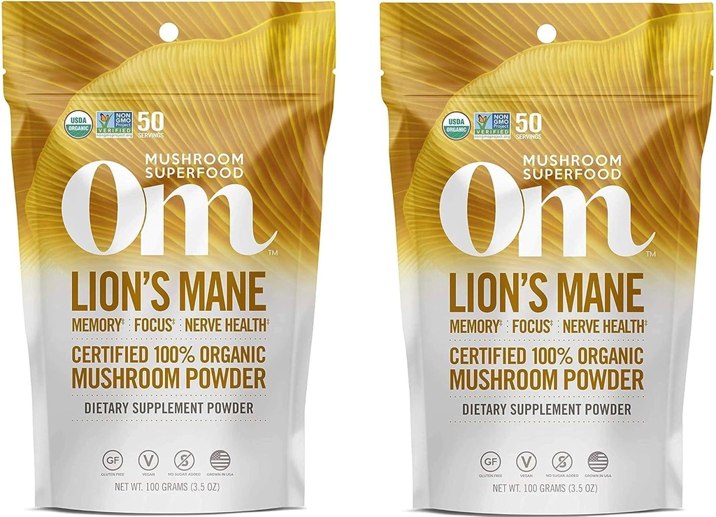 Om Organic Mushrom Superfood Powder, Lions Mane, 3.5 Ounce (50 Servíry) (Тwo Рack)