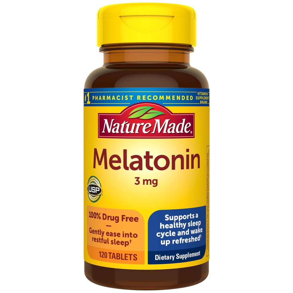 Nature Made Melatonin 3mg Sleep Aids pre dospelých, 100% Drug Free Sleep Aid, Sleep Supplements, 120 Tablets, 120 Day Supply