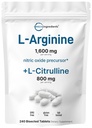 L-arginín 1,600mg doplnok oxidu dusnatého pre mužov s L- citrulínom, 240 Bisektovaných tabliet