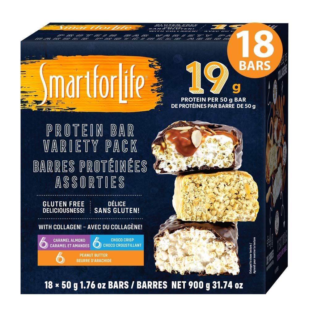 Smart for Life - vysoký obsah bielkovín, nízky obsah cukru v bare, bezlepkový karamelový mandľ, čokoláda a arašidové maslo čokoláda Crunchy Náhradné bary pracuje s diétou Cookie Non-GMO 18ct
