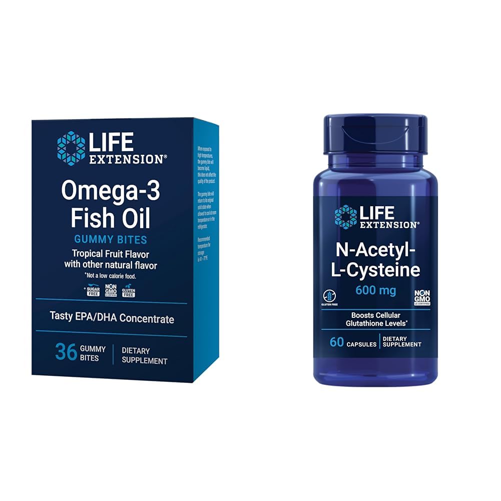 Life Extension Omega-3 Fish Oil Gummy Bites a N-Acetyl-L-Cysteine Immune & Respiration Support