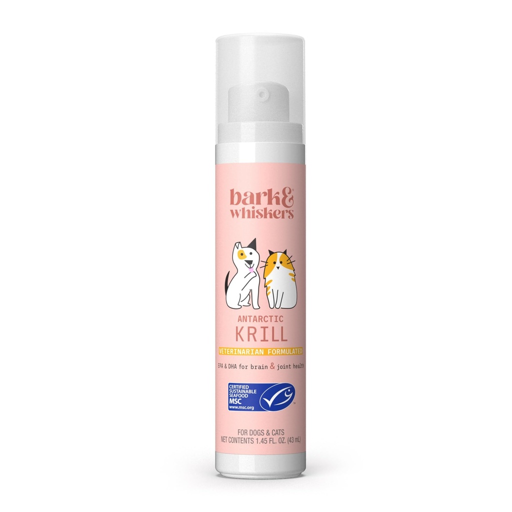 Bark & Whiskers Krill Oil Tekuté čerpadlo - Omega-3 mastné kyseliny pre mačky a psy - podporuje spoločné komfort, kožné a mozgové funkcie - Antioxidant podpora - 1.45 Fl Oz (186 čerpadlá)