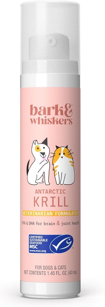 Bark & Whiskers Krill Oil Tekuté čerpadlo - Omega-3 mastné kyseliny pre mačky a psy - podporuje spoločné komfort, kožné a mozgové funkcie - Antioxidant podpora - 1.45 Fl Oz (186 čerpadlá)