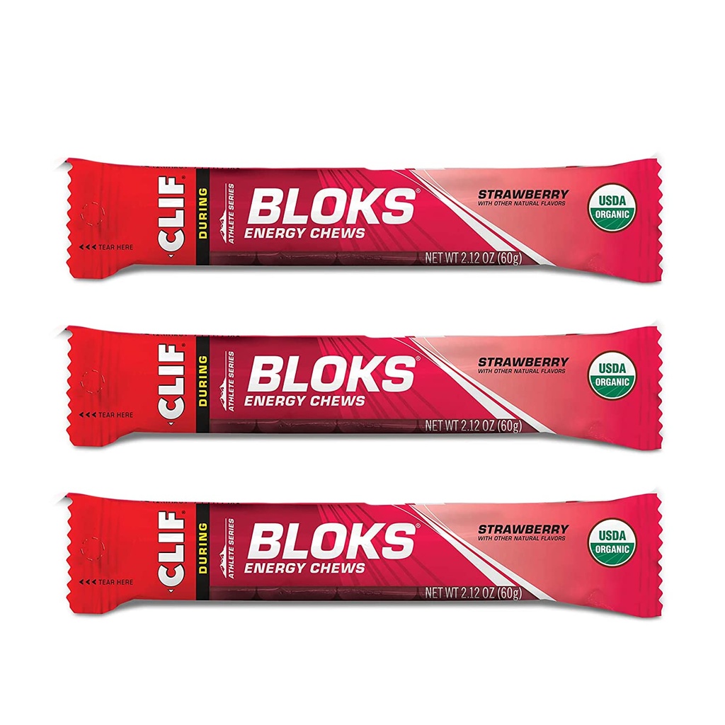CLIF BLOKY - Energetické žuvačky - Strawberry- Non-GMO - Plant Based Food - Fast Fuel for Cycling and Running-Workout Snack (2.1 Ounce Paket, 3 gróf)