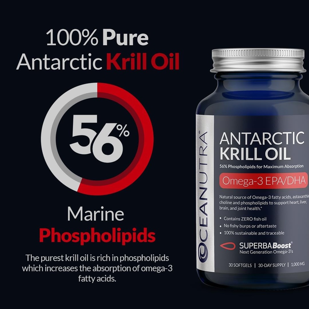 100% Pure Krill Oil 1000MG 120-Day Supply Double Strength 56% Fosfolipidy Astaxantin Trvalo udržateľný Antarktída SuperbaBoost Omega 3 EPA DHA Heart Brain Skin Care, Third-Party Tested, No Fish Oil