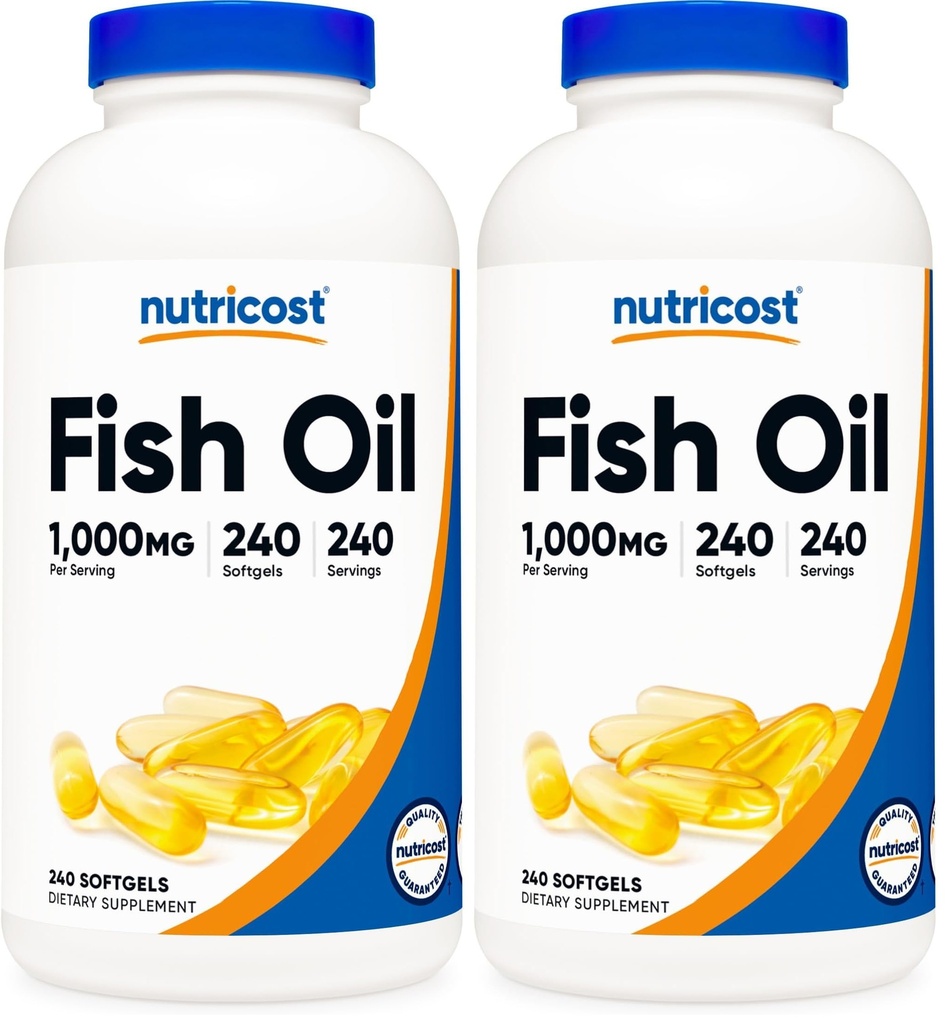 Nutricost Fish Oil Omega 3 Softgels with EPA & DHA (1000mg Fish Oil, 560mg of Omega-3), 240 Softgels, non-GMO, Gluten Free. (Pack of 2)