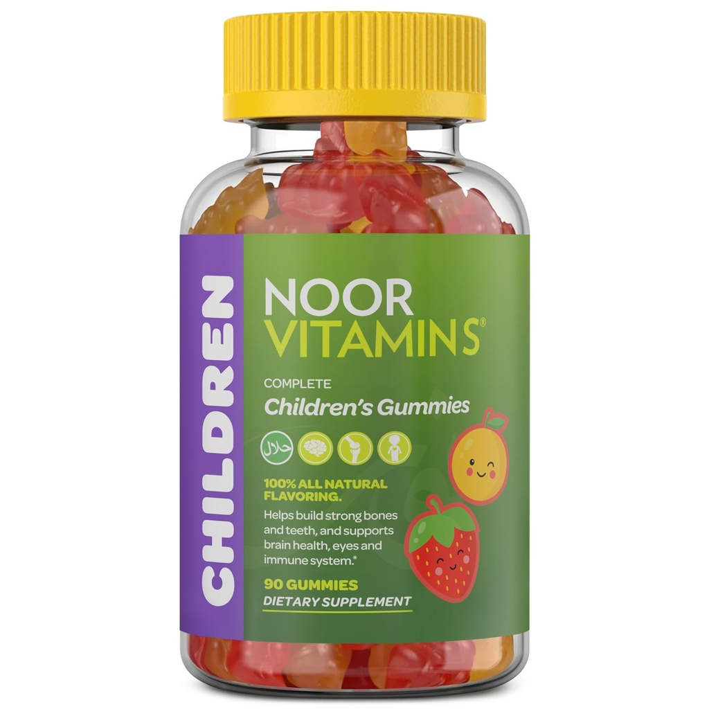 Halal Vitamíny, Deti Vitamíny, Deti Multivitamínové Gummy Noor Vitamíny: Vitamín C pre deti, D3 a Zinok pre imunitu, B6 B12 pre energiu. Non-GMO, Halal Gummies - 90 Gummy vitamíny pre deti