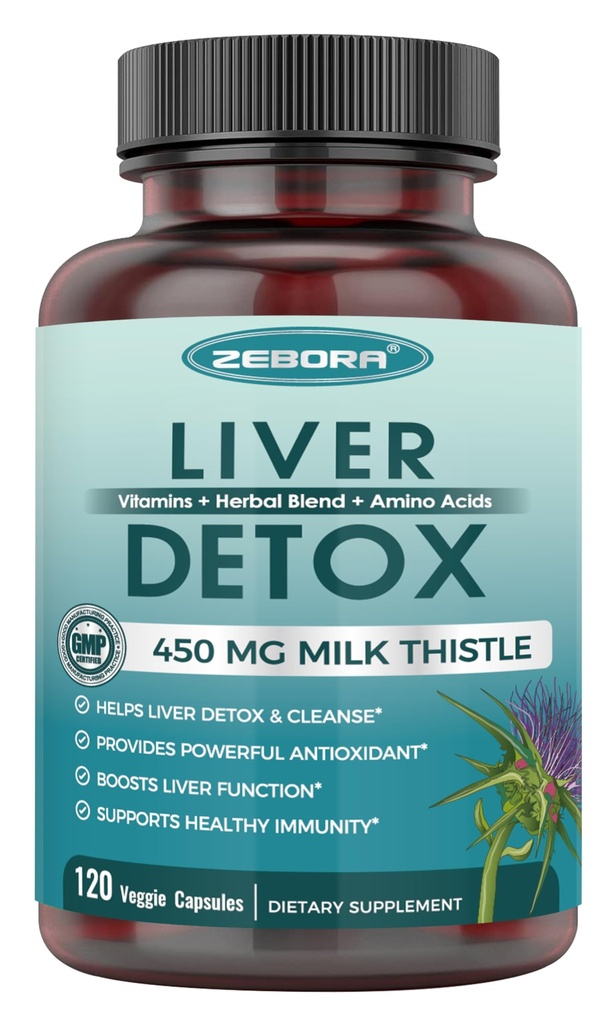 Mlieko Thitle doplnok pre pečeň Clease Detox a opravy, Pečeň Supplement with 450 mg Milk Thitle Extract (80% Silymarin) for Pečeň Podpora a zdravie, GMO-Free, 120 Veggie Kapsule (60 Day-Supply)