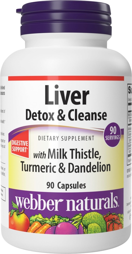 Webber Naturals Pečeň Detox & Očistiť so Silymarin Milk Thitle, Artičok, Turmerica a púpava extrakt, 90 Kapsule, Bylinné doplnky, Tráviaca podpora, Mliečne a lepidlo zadarmo