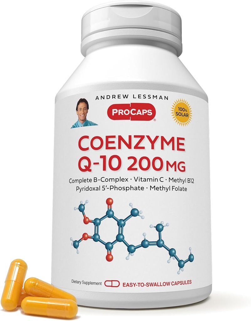 ANDREW LESSMAN Koenzým Q-10 200 mg 180 Kapsule - Essential for Energy Production and Optimum Key Organ Function, Anti-Oxidant Support, Depleted by Aging, Plus B-Complex. Kapsuly sa ľahko prehĺtajú
