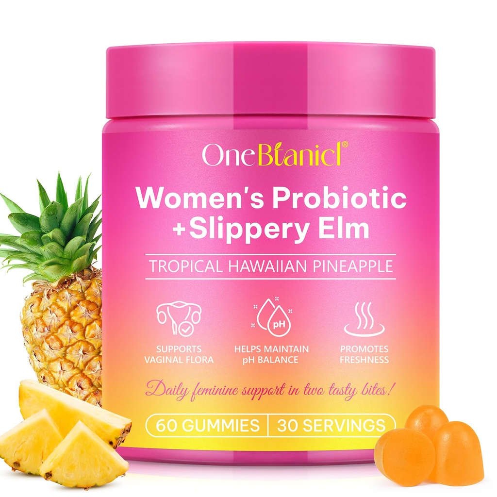 Feminine Probiotiká Gummies,Vaginálne ženy Probiotiká,Feminin Balance pH Gumies for Healthy Odor,Improve Immune,Support Vaginal Health,with Slippery Elm(60 Gummies)